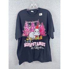 I Want a Hippopotamus for Christmas Shirt Size XL Black Short Sleeve Holiday Tee
