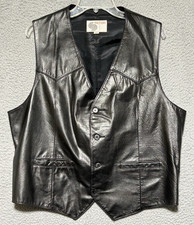 Vintage Silton Leather Western Vest Mens Black Button Up Cowboy Biker Moto Sz 40