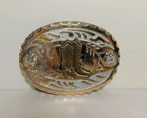 Vintage Western Style~Cowboy Boots Gold & Silver Colored Oval Belt Buckle