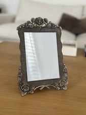 Vintage Silver Rose Floral Metal Picture Frame Ornate Victorian Style Tabletop