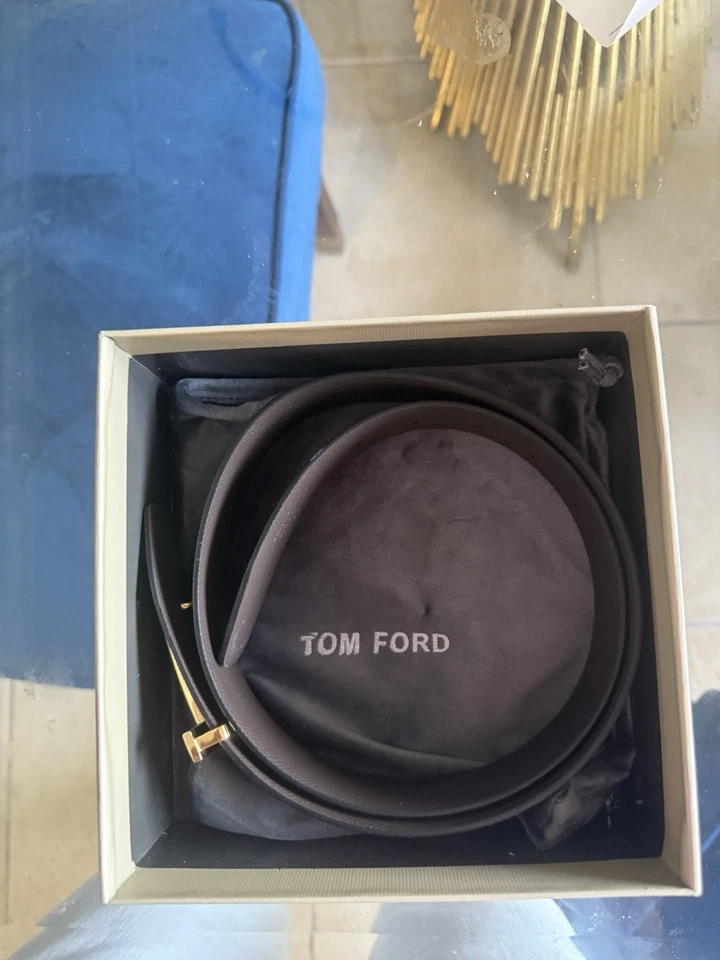 Tom Ford Cinturón Reversible DORADO T-Buckle, Cuero Negro/Marrón, 105cm- 36/38 Cintura Foto 3 de 4