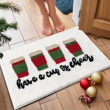 Have A Cup of Cheers Christmas Area Rugs for Bathroom Kitchen Bedroom, Non Sl...