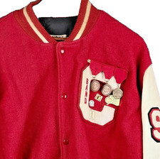 Vintage 90s DeLONG Mens Wool Leather Varsity Letterman Jacket Red USA Made 2XL