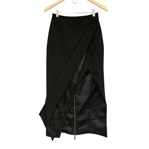 Maticevski Skirt Womens 6 Black Elite Long Asymmetric Zip Embroidered 54016