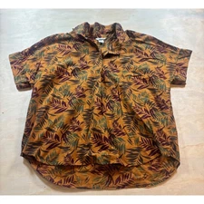 Duluth Trading Co Mens Large Short Sleeve Shirt Leaf Print Organic Cotton