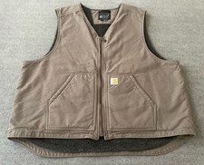Carhartt Vest Mens 2XL Brown Sherpa Lined Full Zip Workwear Utility Outdoor