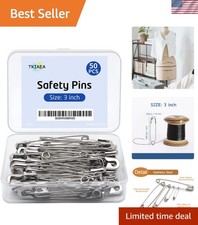 3 Inches Large Safety Pins, Pack of 50, Big Heavy Duty Safety Pins for Brooch...