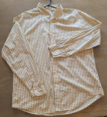 Brooks Brothers Regent Mens Button Up Shirt XL Yellow Check Long Sleeve Cotton