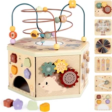 Wooden Activity Cube Montessori Toys for 1 2 Year Old Baby Activity Center for T