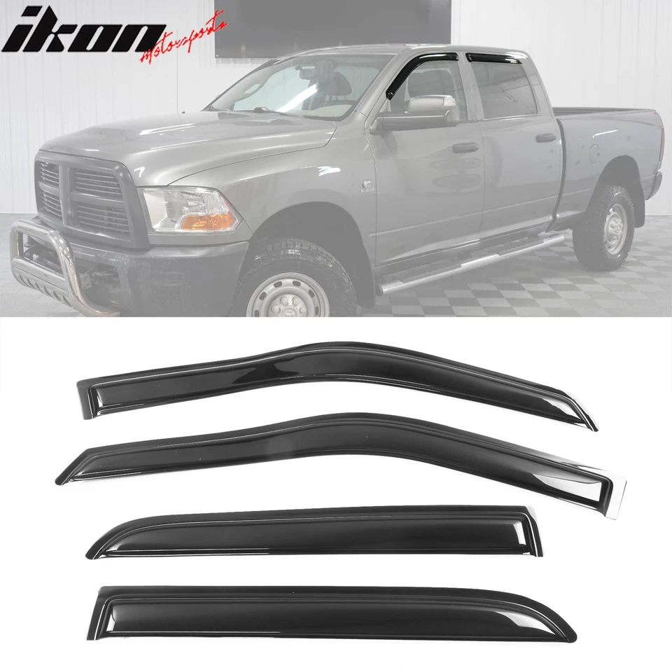 Fits 09-24 Ram 1500 2500 3500 Crew/Mega Cab Window Visors Acrylic Sun Rain Guard