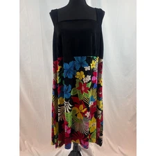 Black Floral Print Sleeveless Midi Dress Women's Tropical Vacation Resort Casual