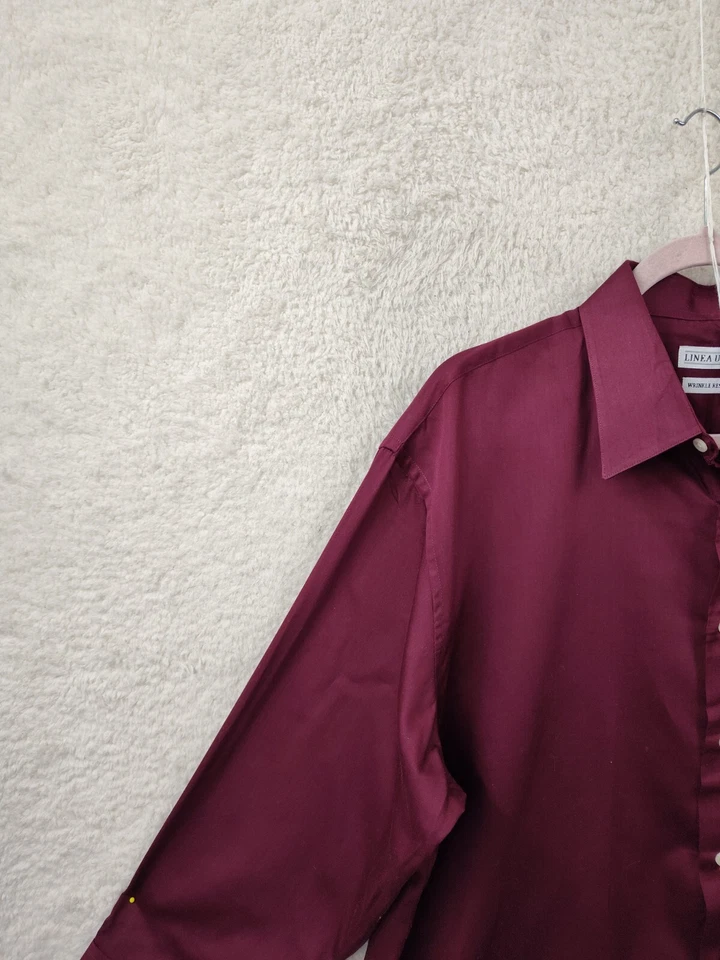 Linea Uomo Men Shirt 17 1/2 Burgundy Cotton Blend Long Sleeve Casual Button Down - Image 2 of 4