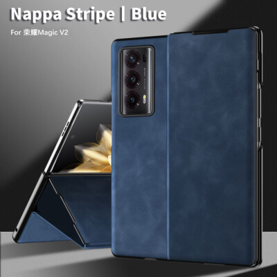 For Honor Magic V2, Luxury Magnetic Flip Nappa Leather Wallet Slim Case Cover