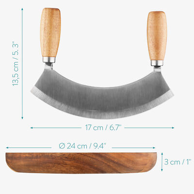 Hachoir double lame en inox avec planche ronde à découper en