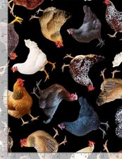 Animal Fabric  Timeless Treasures Farm  Country Hen Toss Black  Yard