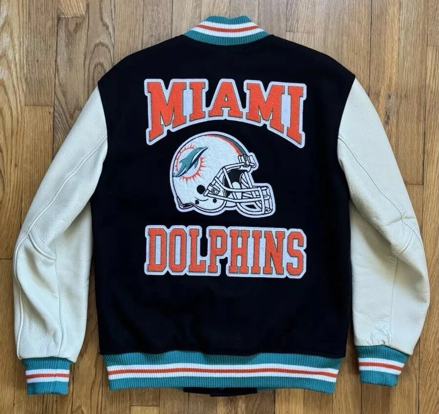 Miami Dolphins Leather Wool Varsity Jacket football Drake