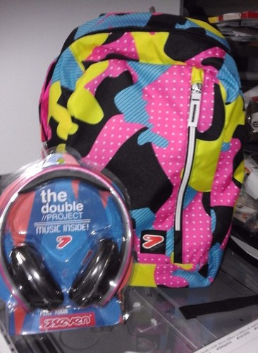 Zaino double Seven reversibile camouflage fuxia giallo azzurro + cuffie  stereo | eBay