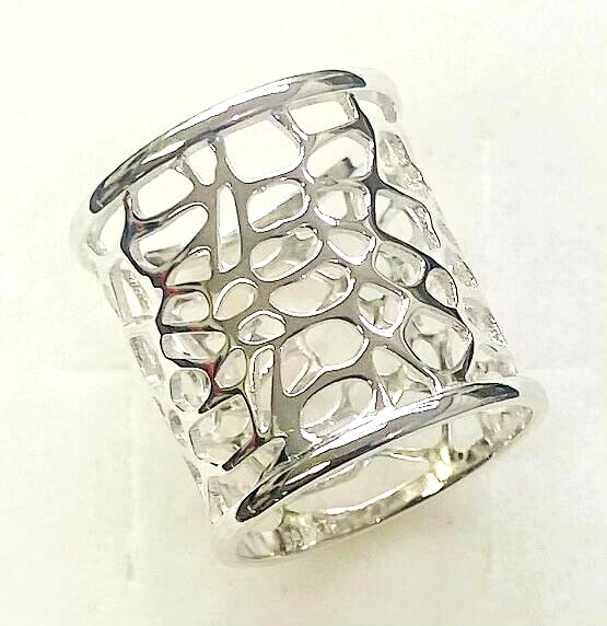HSN Sevilla Silver Openwork Wide Band Ring Size 5
