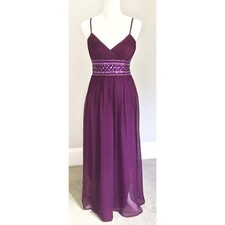 Womens Adrianna Papell Evening/Formal Purple Dress W Sequins 100% Silk Size 10