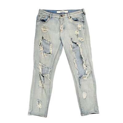 Brandy Melville Jeans Womens 27 Button Fly Destroyed Tapered Leg Light Wash 