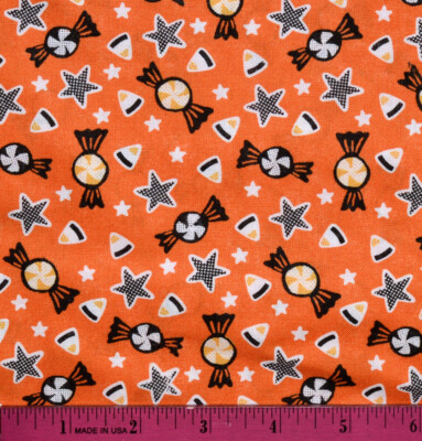 Halloween Candy Fabric - HALF YARD - 100% Cotton Orange Black Blender Tonal Fall