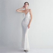 Women s Party Maxi Dress V Neck Sleeveless Evening Dress Sequin Long Prom Dress