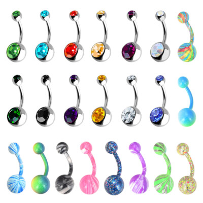 10-22Pcs Belly Button Navel Ring Surgical Steel CZ Gem Curved Barbell Ring 14G