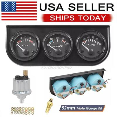 #ad #ad 52mm Volt Meter Water Temp Oil Pressure Meter 3 in1 Car Auto Triple Gauge Kit $19.99