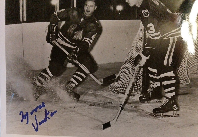 1960's Elmer Moose Vasko Blackhawks. B&W Photo AUTOGRAPHED COA