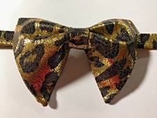 NEW Handmade Leopard Vintage style Bow tie 70 s Brown/Gold Metallic Wedding Prom