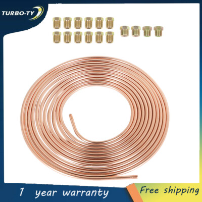 1/4 OD Iron Plating Copper Brake Line Tubing Kit 25 Ft Coil Roll W/ 16 Fittings - Foto 2