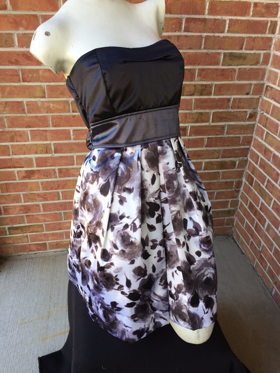 RUBY ROX Black White Grey Strapless Floral Flowers Homecoming Dress Size 13  c1 | eBay