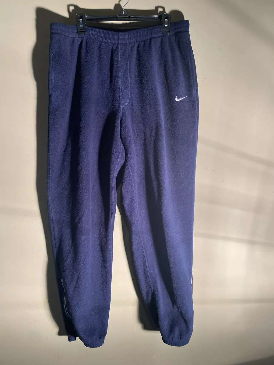 Vintage Y2k Nike Mens Swoosh Spellout Navy Blue Fleece Jogger Sweatpants XL