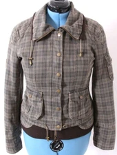 Goode Rider Equestrian Plaid Quilted Lined Olive Snap Zip Jacket coat Women's S