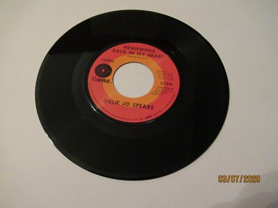 Billie Jo Spears: Meanwhile Back In My Heart / Midnight Train / 45 Rpm 1970 VG+