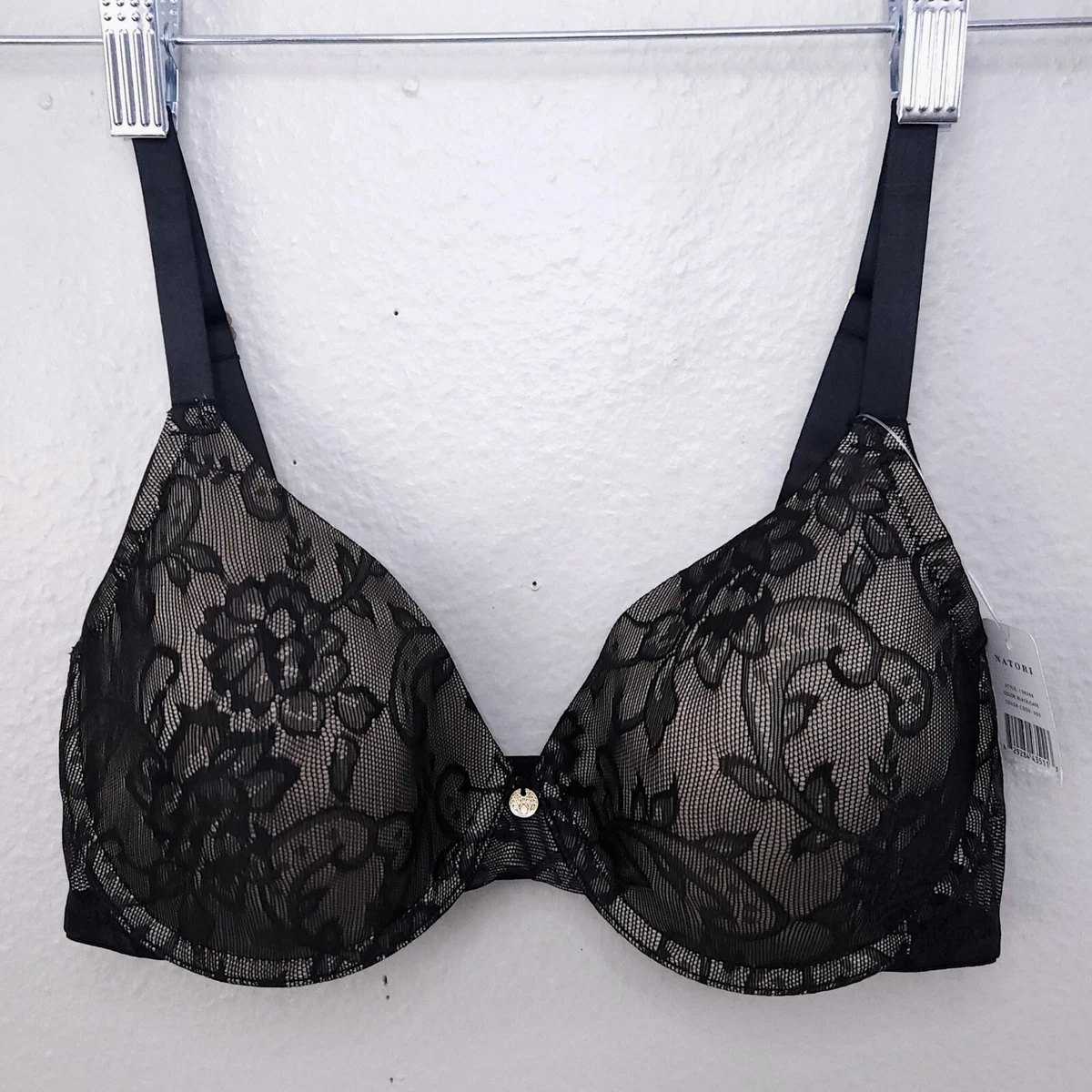 NATORI Contour T-Shirt Bra 32D Black Cafe Floral Lace Calais Sweetheart 136066