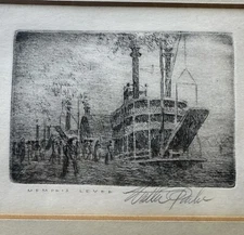 VTG Walter Parke Original Drawing Memphis Levee Paddle Wheeler Boat 4" x 3"