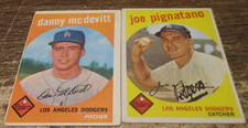 2) 1959 Topps Dodgers baseball cards #16 Joe Pignatano #364 Danny McDevitt