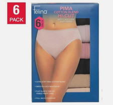 Felina Womens 6 Pack Large Pima Cotton Blend Hi Cut Briefs - Black Pink Brown