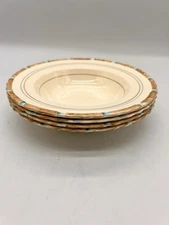 Set Of 4 Rimmed Soup Bowls Myott England 2275F Brown & Teal Rim Hand Painted
