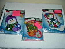 New Design Works 3 Christmas Stocking Craft Kits Lot 18" Snowmen Kittens