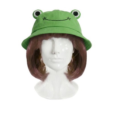 Greta Klimaaktivistin inspiriert Kostüm Set Frosch Hut & braune Bob Perücke 