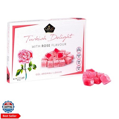 Cerez Pazari Turkish Delight with Rose Flavour 230gr Gourmet Small Size Snack...