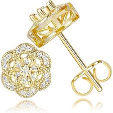 14K Gold Flower-Shaped Stud Earrings 8/10mm CZ Stud Hypoallergenic Women Trendy
