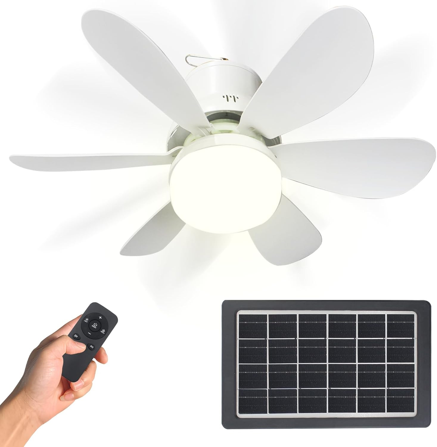 Solar Ceiling Fan Light,Solar Powered Rechargeable Ceiling Fan with 3 Color Ligh