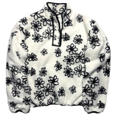PARKE Womens Fleece Floral Pullover Jacket Ivory White (MSRP $165)