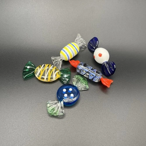 5 - Vintage Hand Blown Glass Wrapped Candy Murano STYLE Art Glass Multi Color