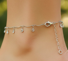 Elegant Silver Tone Baguette Anklet Sparkling Clear CZ Minimalist Charm Chain