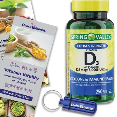 Spring Valley Vitamin D3 5000 IU 125mcg 250 Softgels + Bonus Guide & Pill Case