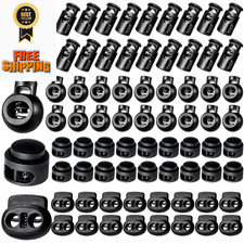 CLESDF 160 Pcs Plastic Cord Locks, Single Double Hole Spring Black 160pcs